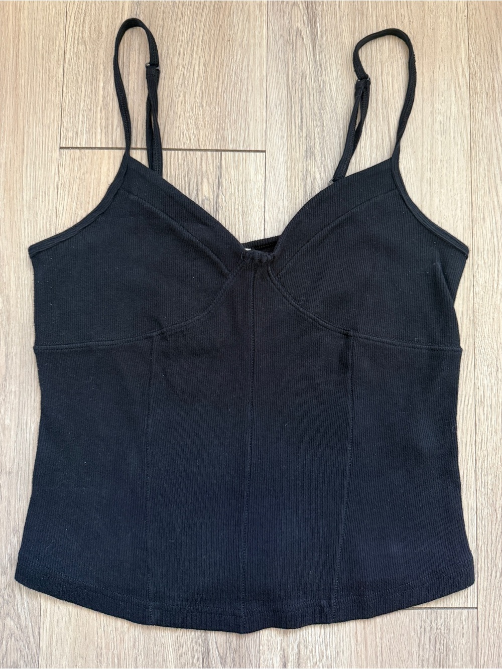 Free People Intimately Top Women M Cropped Ribbed Adjustable straps Black Fitted